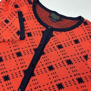 Pendleton Sweater Womens Sz S Red Navy Geometric Silk Blend Button Cardigan U2